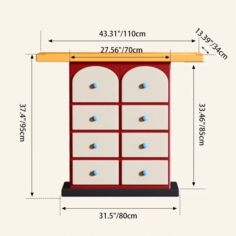 Contemporary Creative Rectangular Eco-Friendly Medium Density Fiberboard Solid Wood Ceramic Metal Storage Cabinet 8-Drawer For Living Room