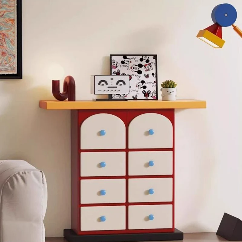 Contemporary Creative Rectangular Eco-Friendly Medium Density Fiberboard Solid Wood Ceramic Metal Storage Cabinet 8-Drawer For Living Room