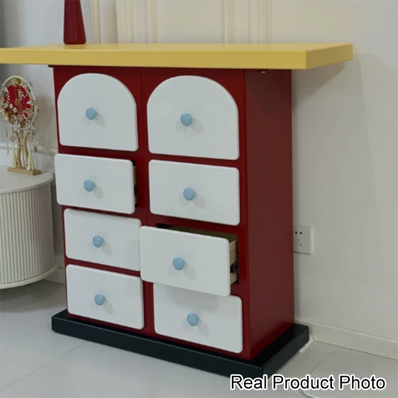 Contemporary Creative Rectangular Eco-Friendly Medium Density Fiberboard Solid Wood Ceramic Metal Storage Cabinet 8-Drawer For Living Room