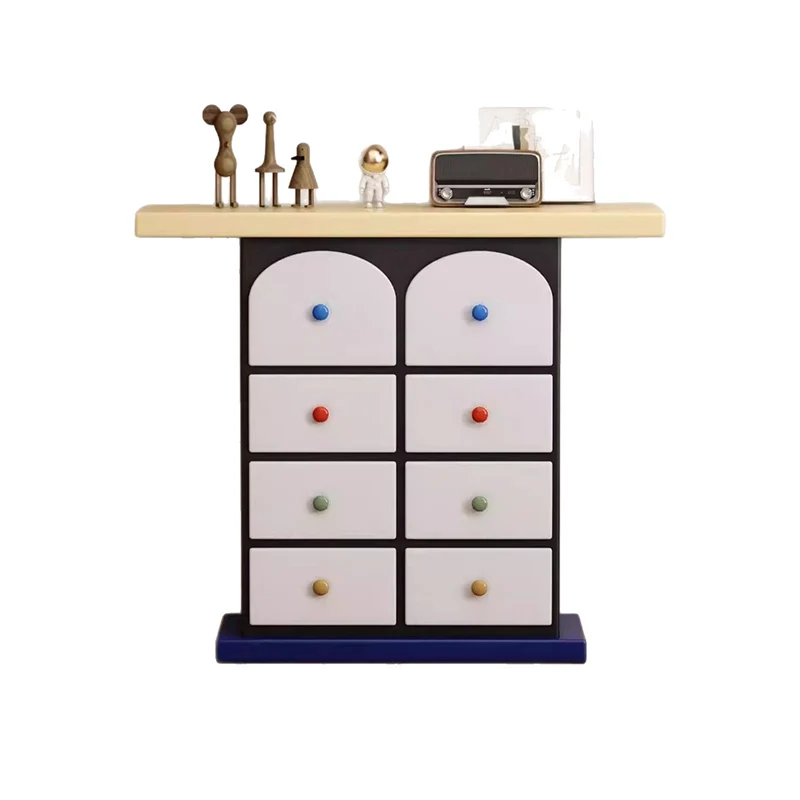 Contemporary Creative Rectangular Eco-Friendly Medium Density Fiberboard Solid Wood Ceramic Metal Storage Cabinet 8-Drawer For Living Room