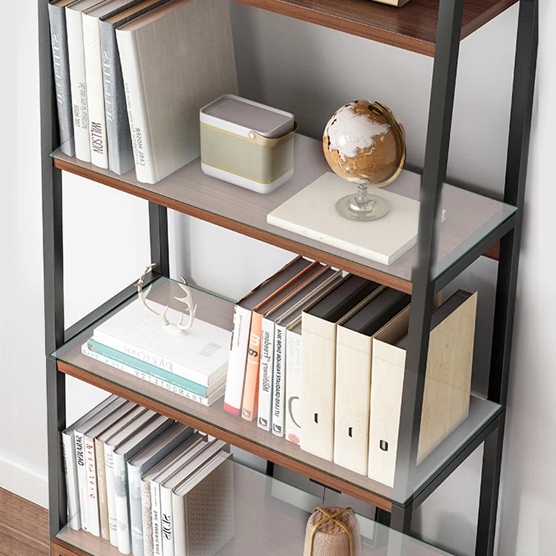 Modern Minimalist Rectangular MDF Steel Bookshelf 4-Tier For Living Room