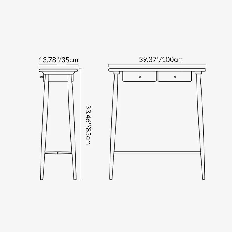 Traditional Japanese Rounded-Corner Rectangular Solid Wood Console Table 1/2-Drawer For Living Room & Entryway