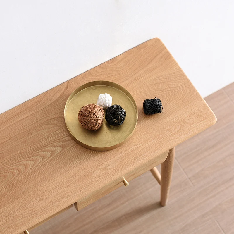 Traditional Japanese Rounded-Corner Rectangular Solid Wood Console Table 1/2-Drawer For Living Room & Entryway