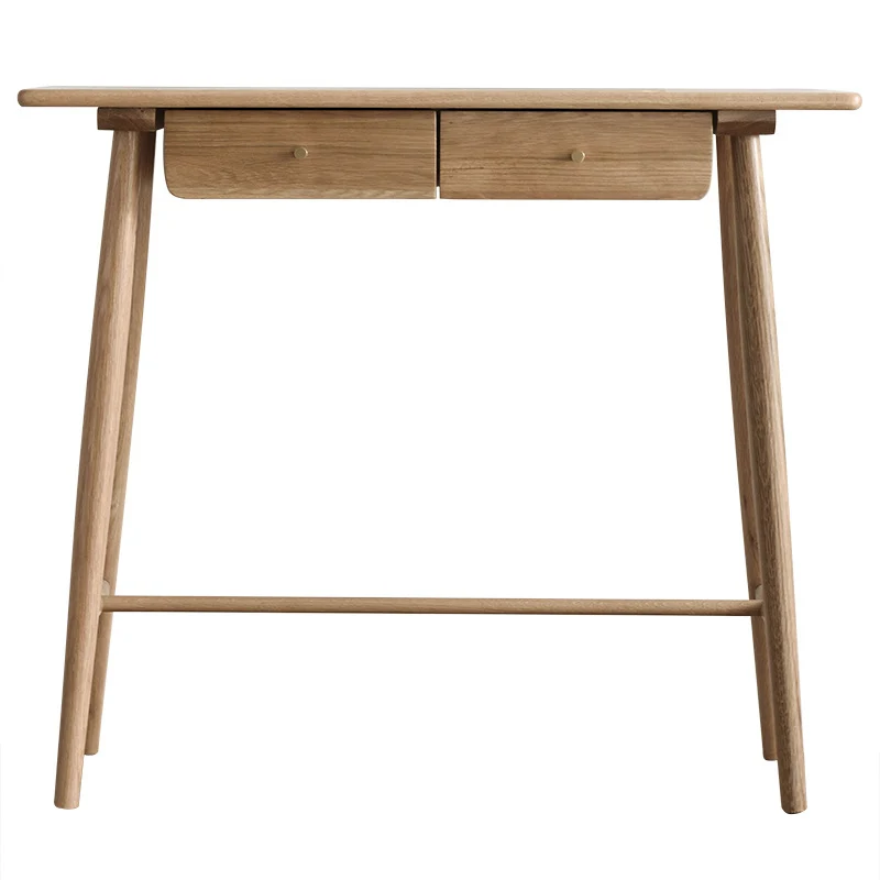 Traditional Japanese Rounded-Corner Rectangular Solid Wood Console Table 1/2-Drawer For Living Room & Entryway
