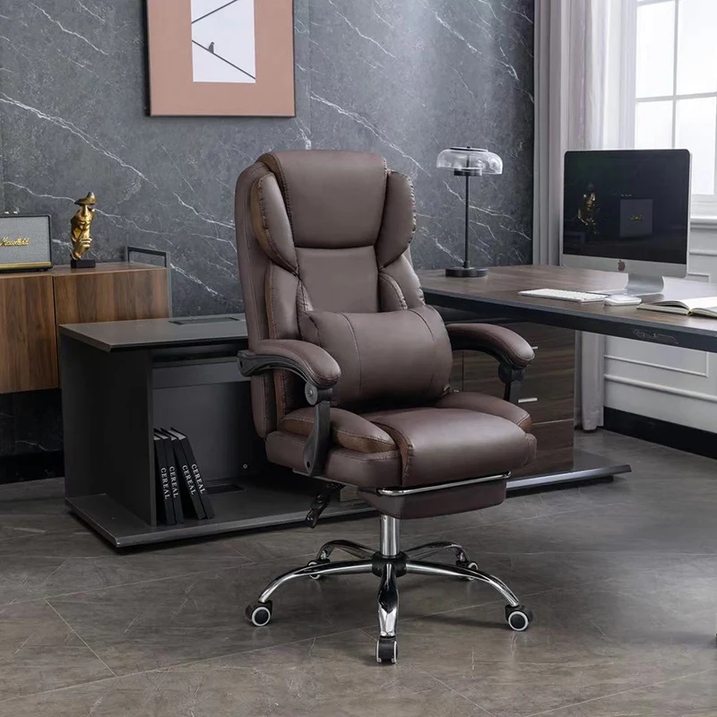 Contemporary Simplicity Faux Leather Steel Cotton Sponge Rectangular Desk Chair Backrest Armrest Footrest For Home Office
