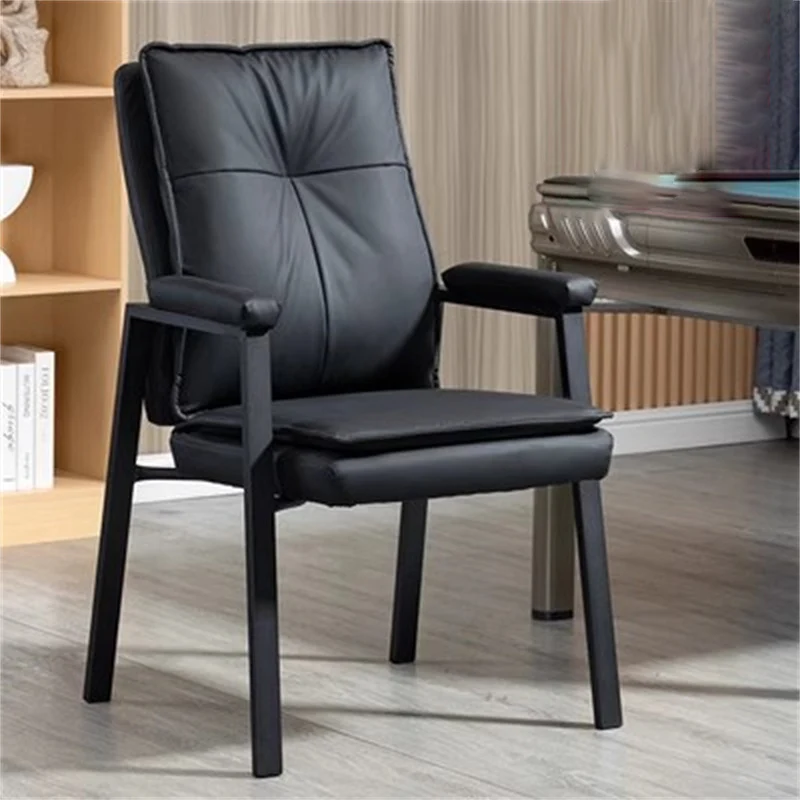 Modern Simplicity Faux Leather Carbon Steel Sponge Cotton Square Desk Chair Backrest Armrest For Study