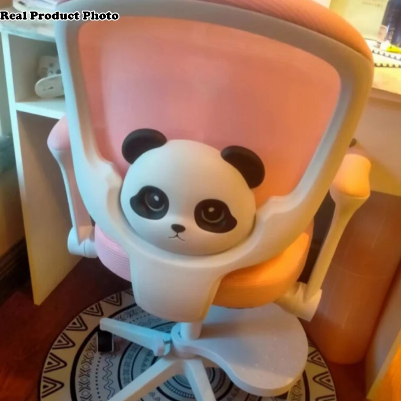 Contemporary Creative Kids Panda Square Mesh PP Nylon Hardware Latex Liftable Swivel Desk Chair Backrest Armrest Footrest For Study