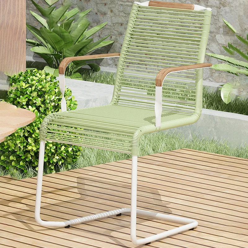 Modern Minimalist PP & Iron Striped Outdoor Lounge Chair With Backrest And Armrests For Garden Or Patio