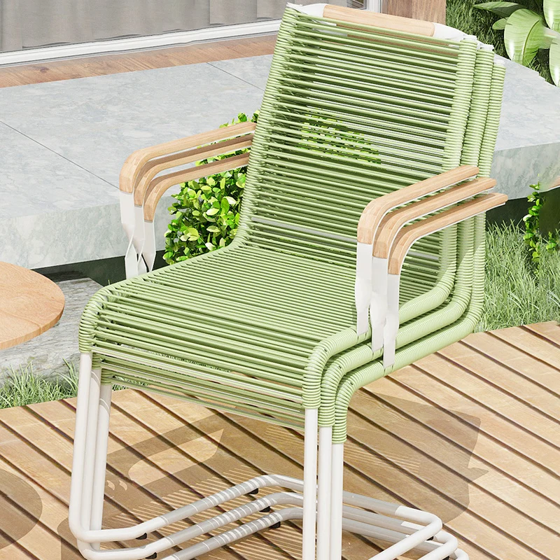 Modern Minimalist PP & Iron Striped Outdoor Lounge Chair With Backrest And Armrests For Garden Or Patio