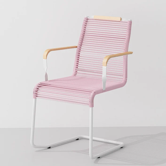 Modern Minimalist PP & Iron Striped Outdoor Lounge Chair With Backrest And Armrests For Garden Or Patio