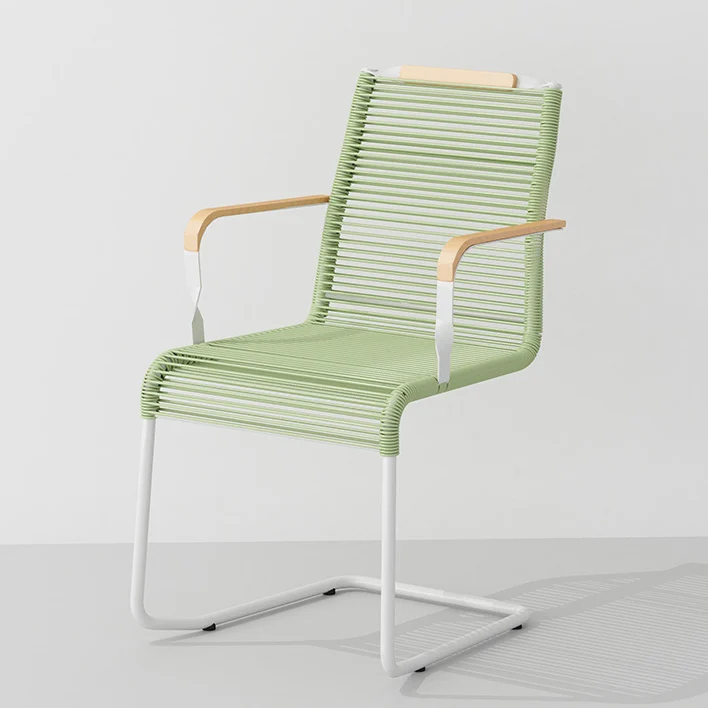 Modern Minimalist PP & Iron Striped Outdoor Lounge Chair With Backrest And Armrests For Garden Or Patio