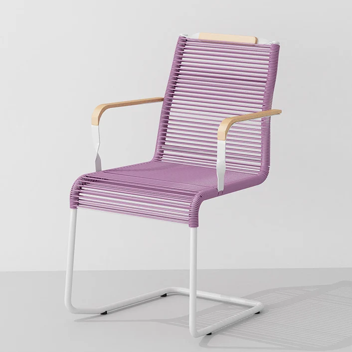 Modern Minimalist PP & Iron Striped Outdoor Lounge Chair With Backrest And Armrests For Garden Or Patio