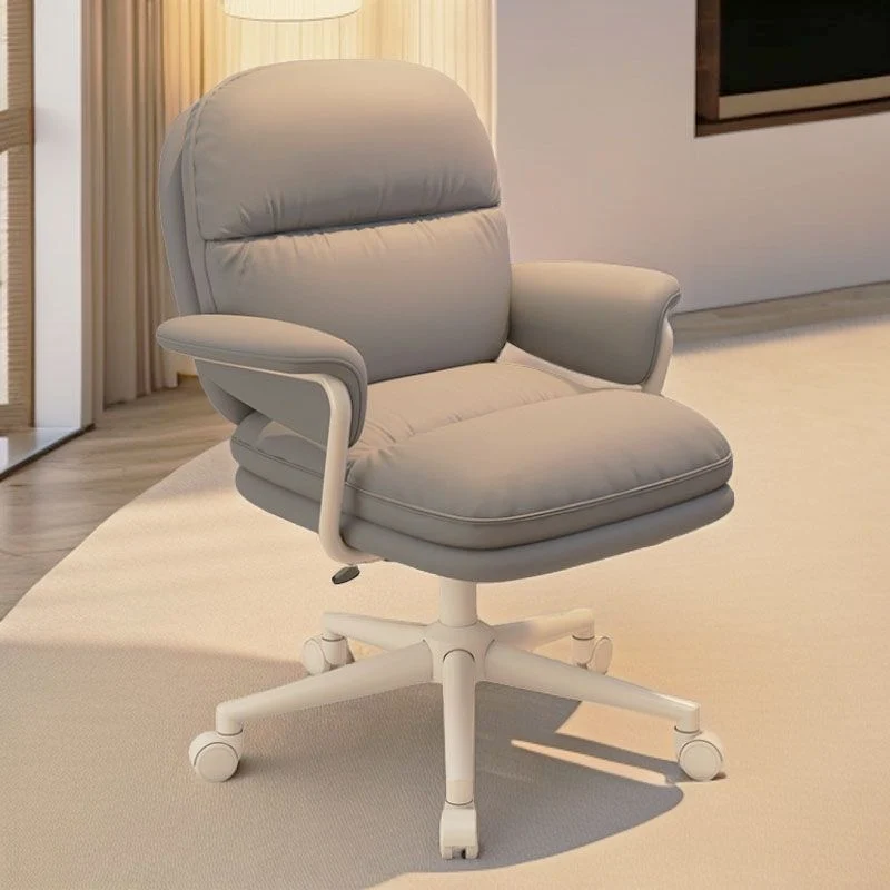 Modern Minimalist PU Leather Carbon Steel Square Cushion Desk Chair With Armrest & Backrest For Home Office