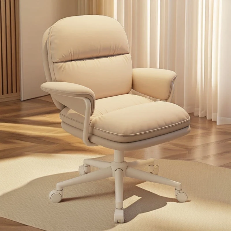 Modern Minimalist PU Leather Carbon Steel Square Cushion Desk Chair With Armrest & Backrest For Home Office