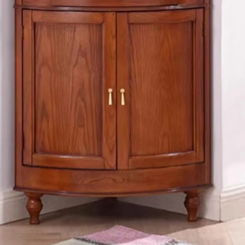 Contemporary Retro Solid Wood Glass Rectangular Corner Storage Cabinet 1-Drawer For Living Room