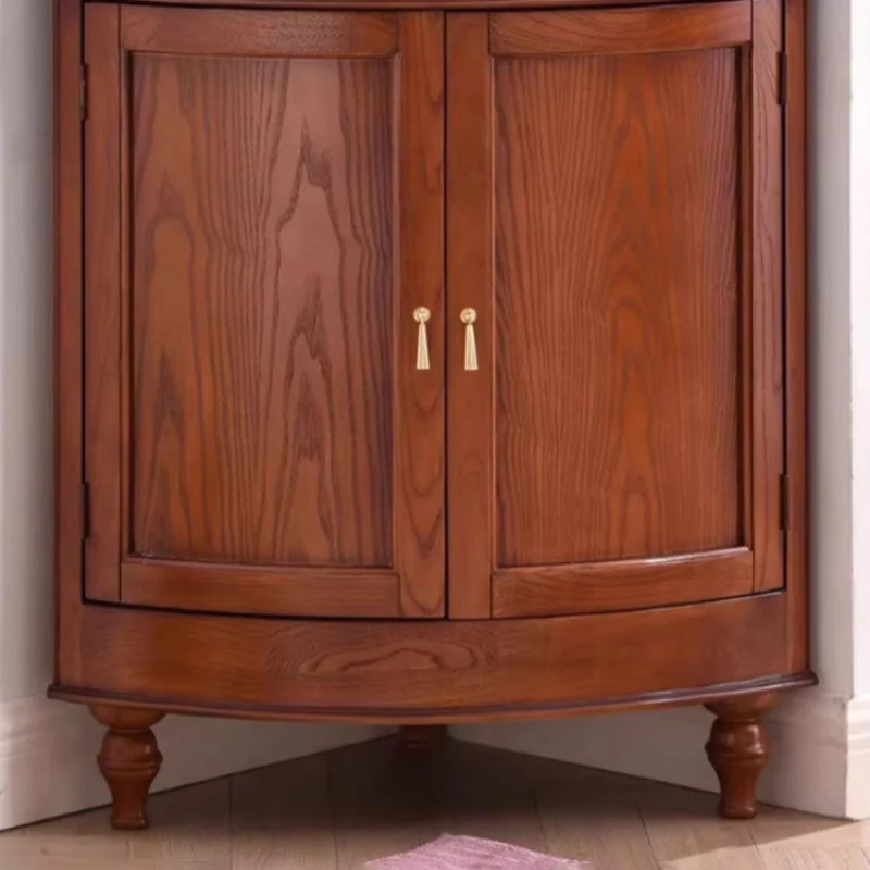 Contemporary Retro Solid Wood Glass Rectangular Corner Storage Cabinet 1-Drawer For Living Room
