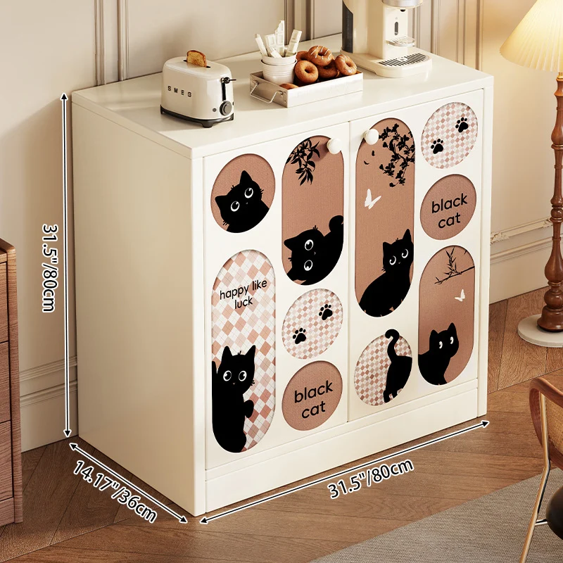 Traditional Vintage MDF Rectangular Animal Pattern Storage Cabinet 3-Tier For Living Room & Bedroom