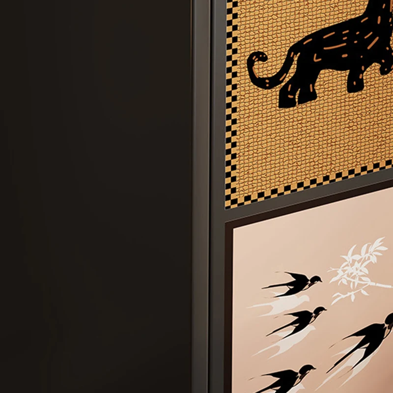 Traditional Vintage MDF Rectangular Animal Pattern Storage Cabinet 3-Tier For Living Room & Bedroom