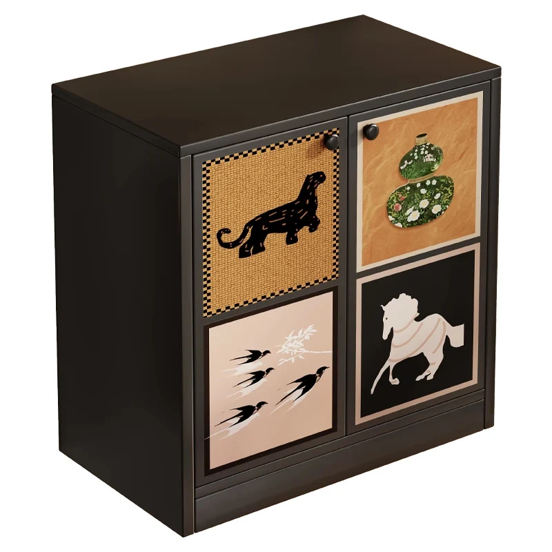 Traditional Vintage MDF Rectangular Animal Pattern Storage Cabinet 3-Tier For Living Room & Bedroom