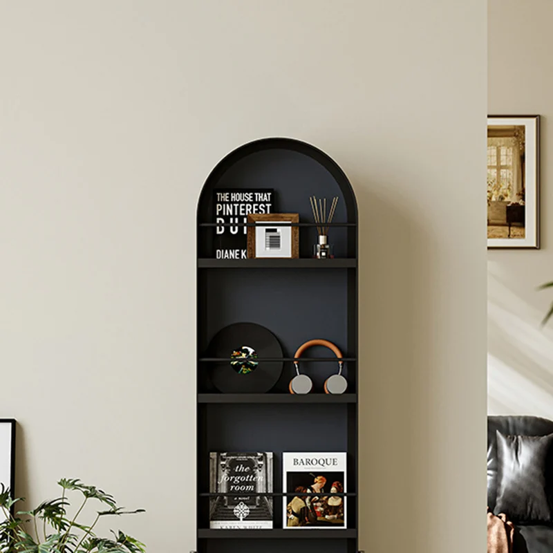 Modern Minimalist Movable Rotatable Oval Carbon Steel Faux Leather Glass Mirror Bookshelf 1-Basket For Bedroom