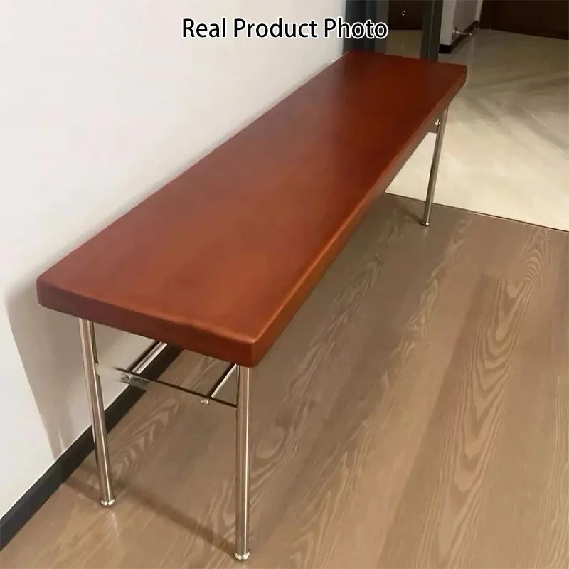 Traditional Vintage Rectangular Stainless Steel Rubberwood Bench Backless Armless For Hallway