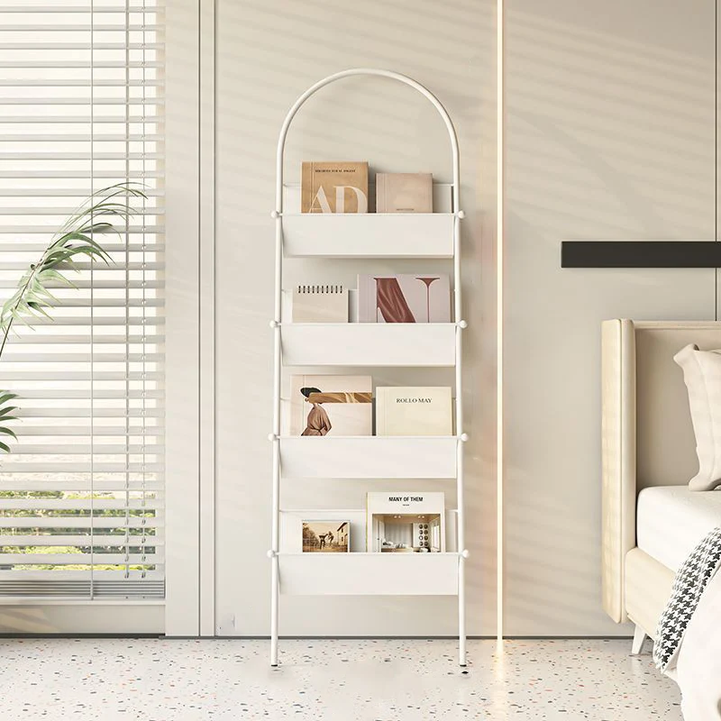 Contemporary Industrial Oval Iron Floor-Standing Bookshelf 4-Tier For Study