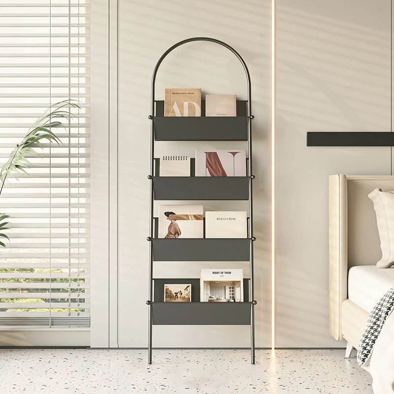 Contemporary Industrial Oval Iron Floor-Standing Bookshelf 4-Tier For Study