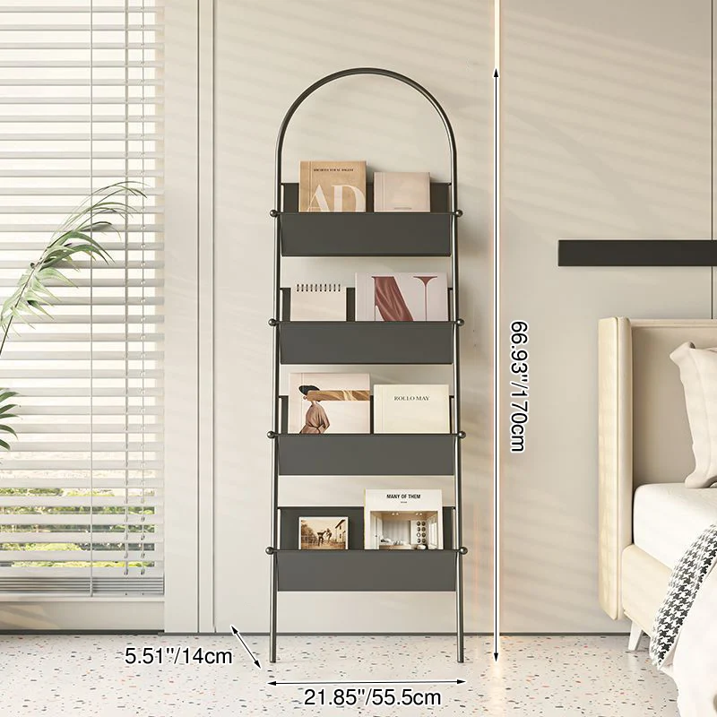 Contemporary Industrial Oval Iron Floor-Standing Bookshelf 4-Tier For Study