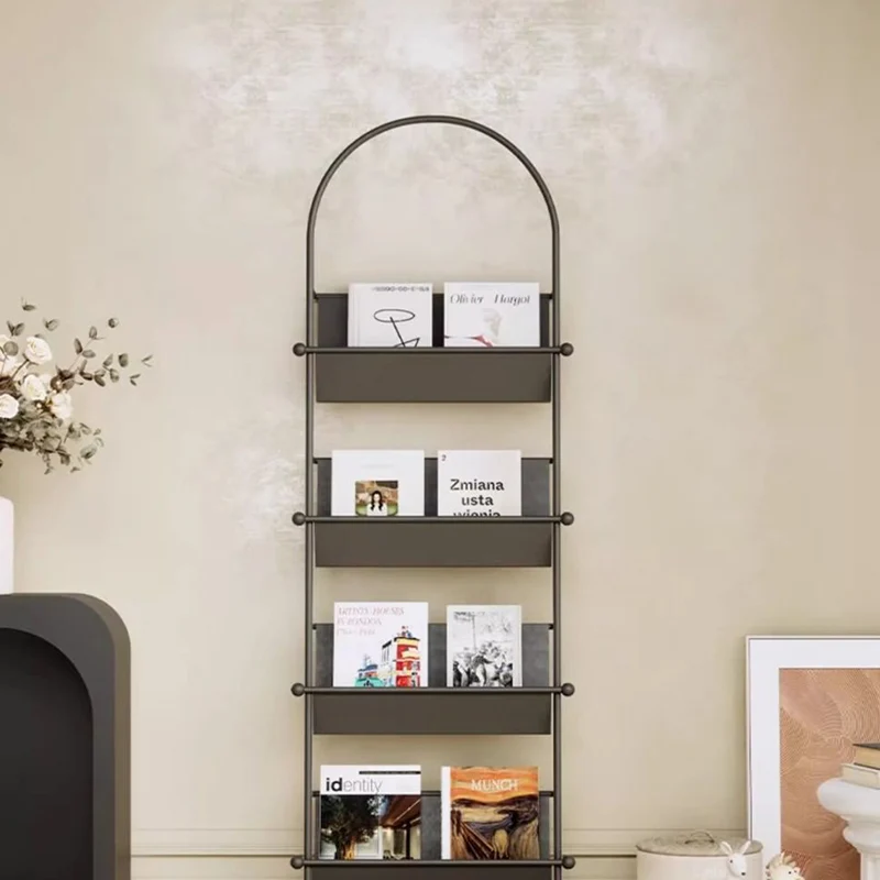 Contemporary Industrial Oval Iron Floor-Standing Bookshelf 4-Tier For Study