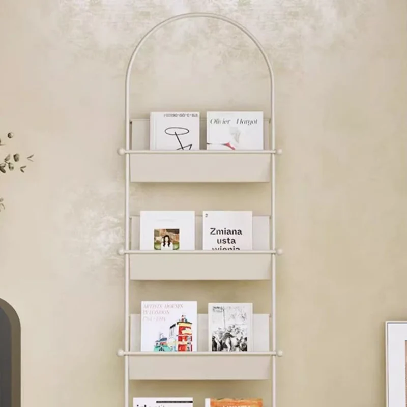 Contemporary Industrial Oval Iron Floor-Standing Bookshelf 4-Tier For Study