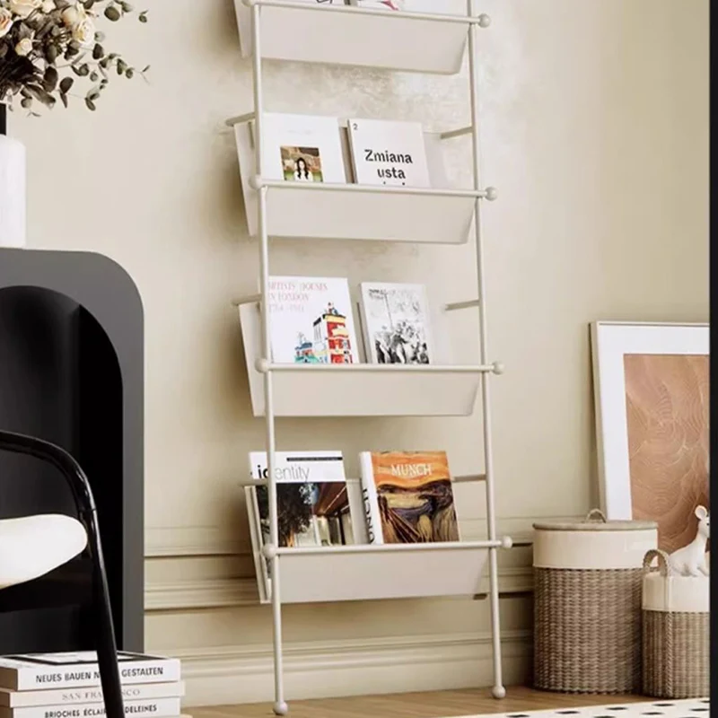 Contemporary Industrial Oval Iron Floor-Standing Bookshelf 4-Tier For Study