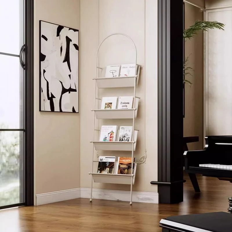 Contemporary Industrial Oval Iron Floor-Standing Bookshelf 4-Tier For Study