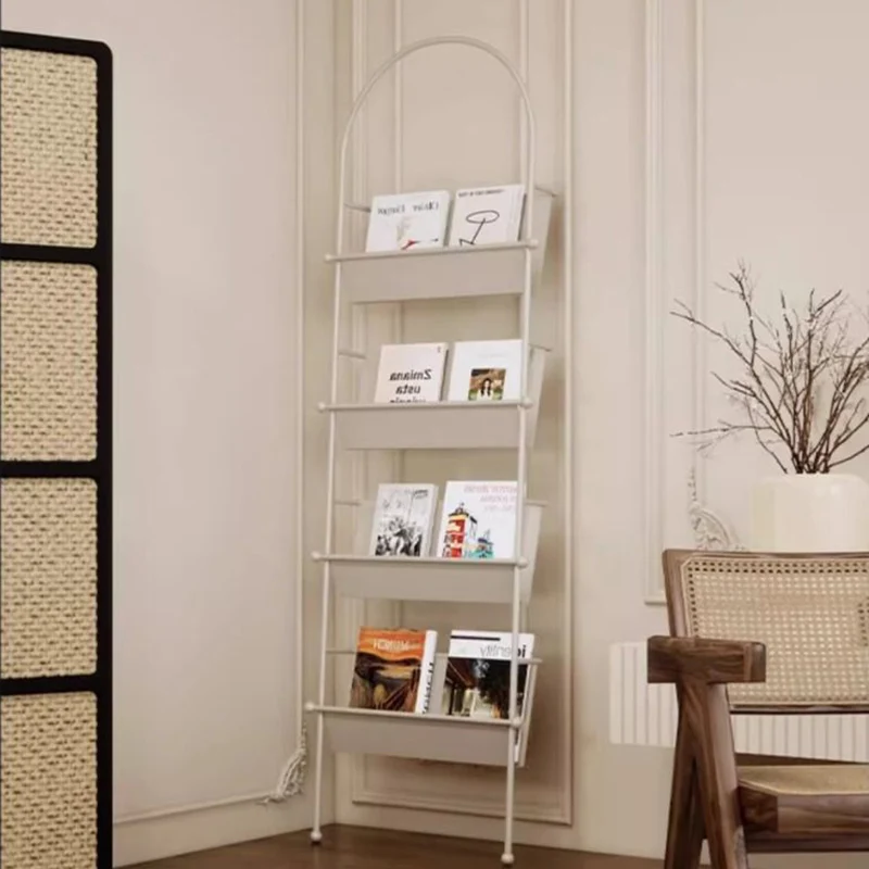 Contemporary Industrial Oval Iron Floor-Standing Bookshelf 4-Tier For Study