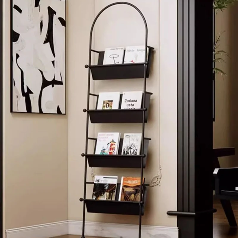 Contemporary Industrial Oval Iron Floor-Standing Bookshelf 4-Tier For Study