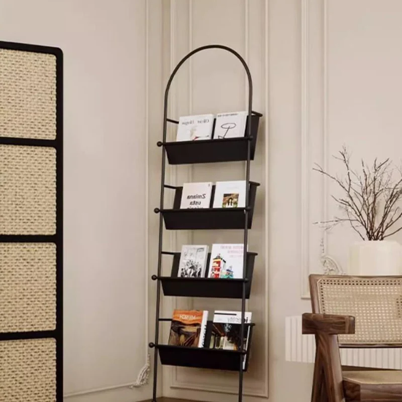 Contemporary Industrial Oval Iron Floor-Standing Bookshelf 4-Tier For Study