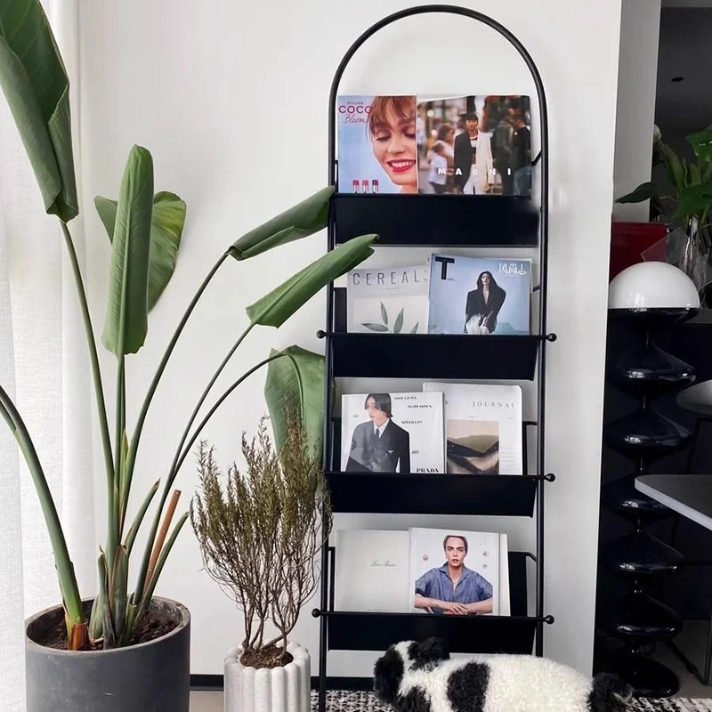 Contemporary Industrial Oval Iron Floor-Standing Bookshelf 4-Tier For Study
