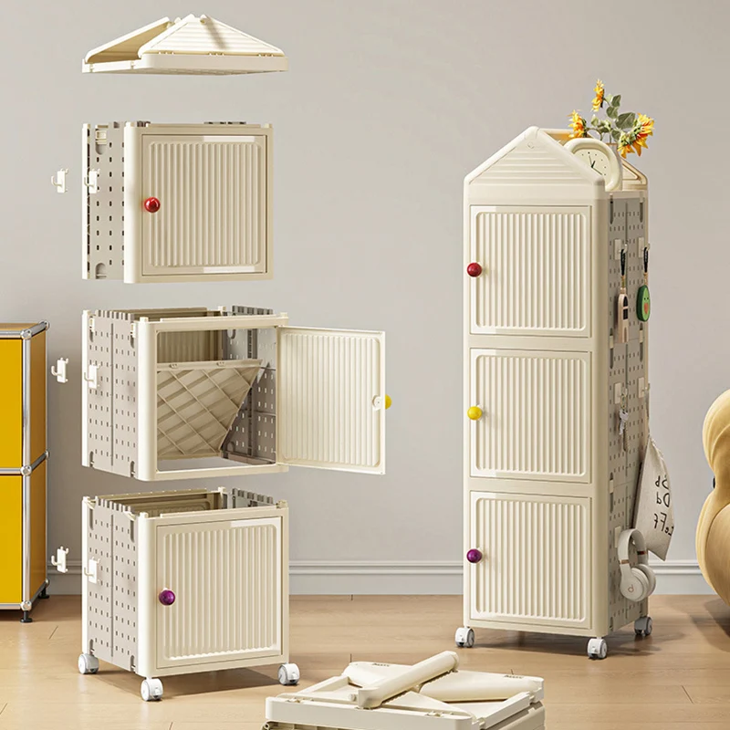 Modern Minimalist Movable Rotatable Square Plastic Foldable Storage Cabinet 2/3/4-Cabinet For Living Room