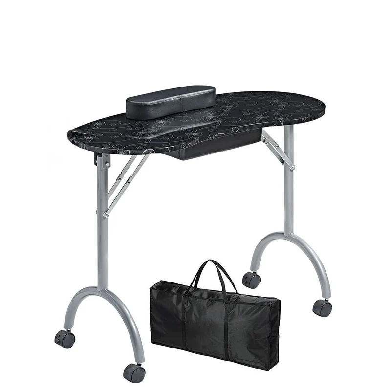 Modern Minimalist Oval Stainless Steel MDF Nail Desk 1-Drawer For Bedroom