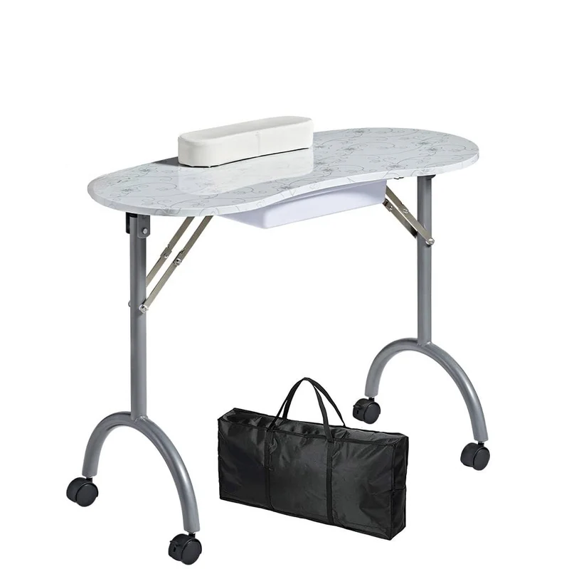Modern Minimalist Oval Stainless Steel MDF Nail Desk 1-Drawer For Bedroom