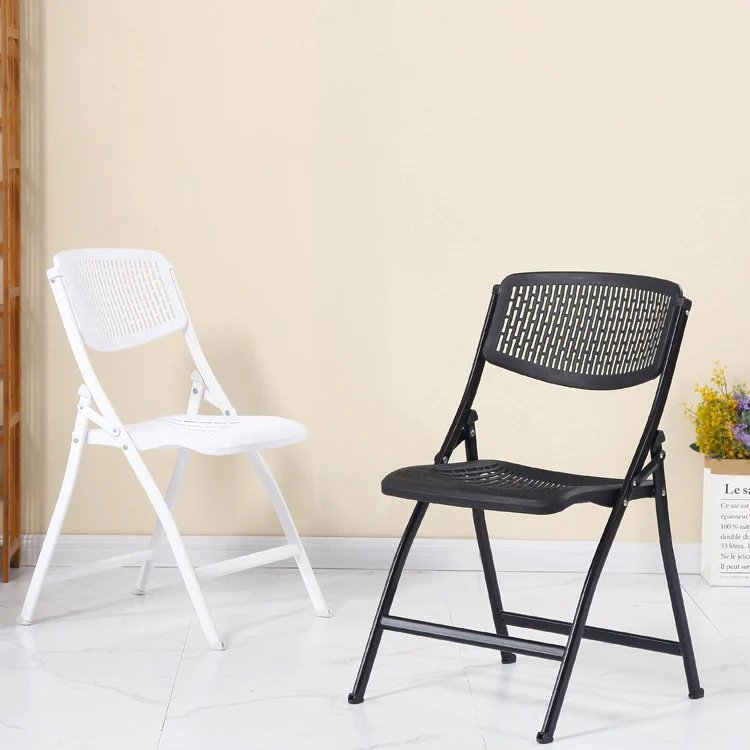 Modern Minimalist Plastic Iron Square Foldable Desk Chair With Backrest For Home Office And Study