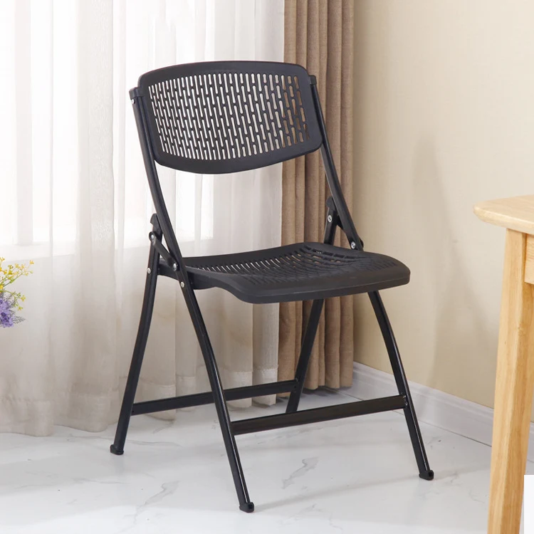Modern Minimalist Plastic Iron Square Foldable Desk Chair With Backrest For Home Office And Study