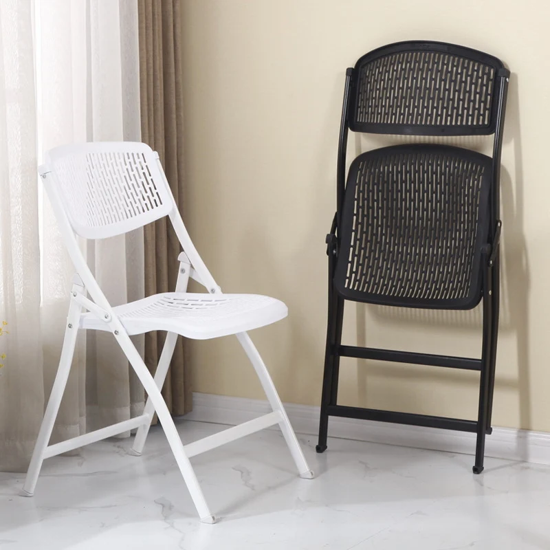Modern Minimalist Plastic Iron Square Foldable Desk Chair With Backrest For Home Office And Study