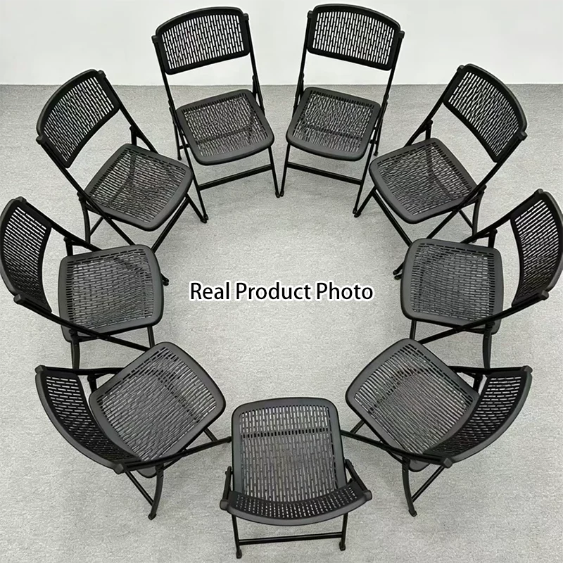 Modern Minimalist Plastic Iron Square Foldable Desk Chair With Backrest For Home Office And Study