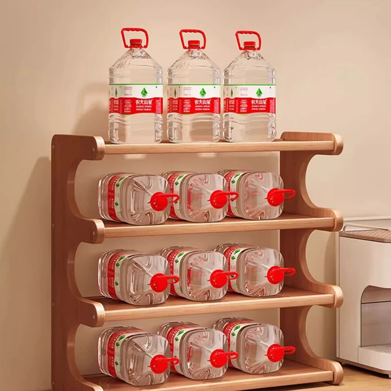 Traditional Vintage Bamboo Medium Density Fiberboard Rounded E-Shaped Storage Shelf 2/3/4-Tier For Home Office