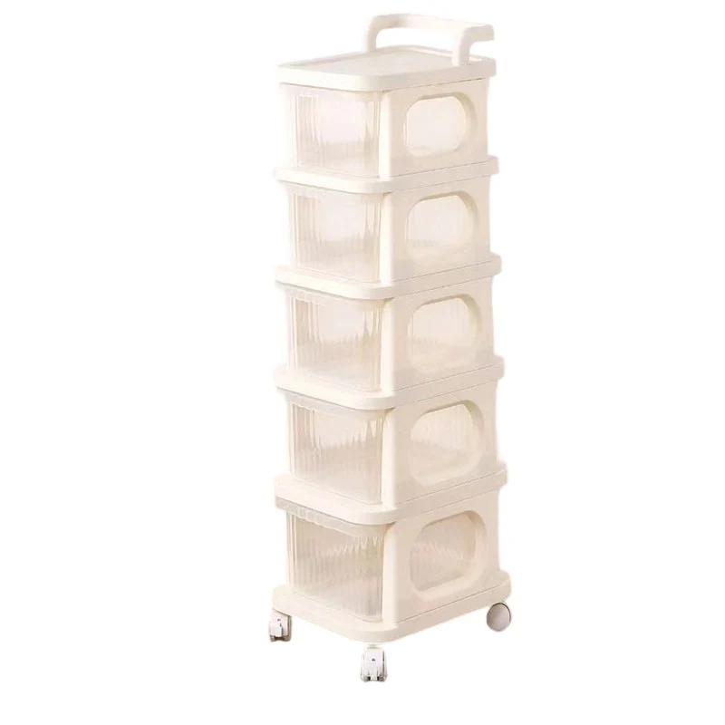 Contemporary Scandinavian Plastic Movable Striped Square Storage Cabinet 5-Cabinets For Living Room
