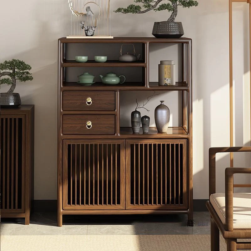 Traditional Chinese Rectangular Solid Wood Storage Cabinet 2-Drawer For Living Room