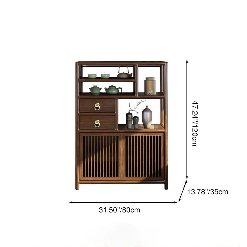 Traditional Chinese Rectangular Solid Wood Storage Cabinet 2-Drawer For Living Room