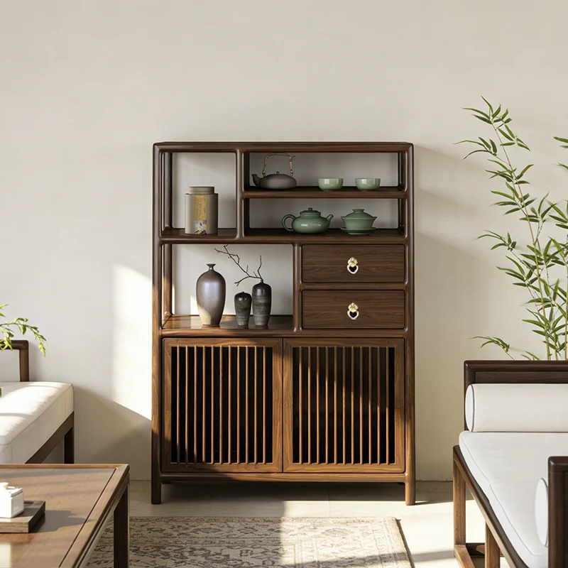 Traditional Chinese Rectangular Solid Wood Storage Cabinet 2-Drawer For Living Room