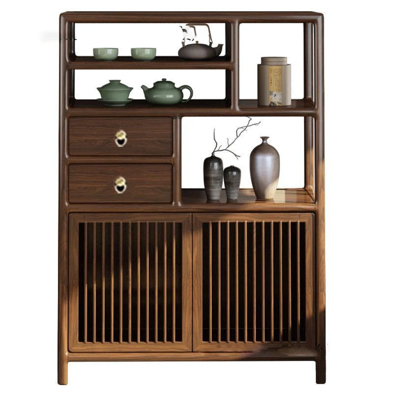 Traditional Chinese Rectangular Solid Wood Storage Cabinet 2-Drawer For Living Room