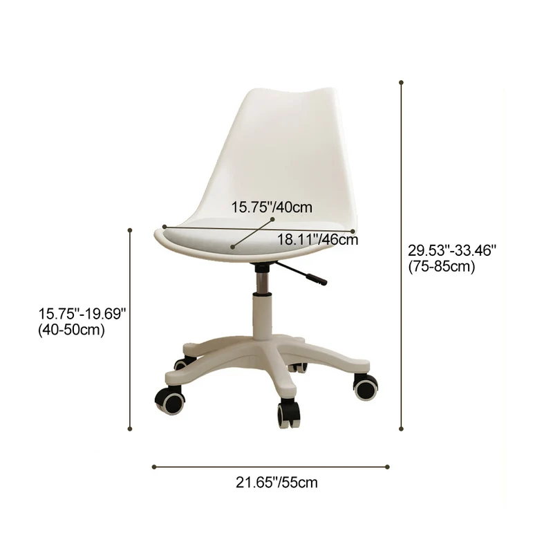 Contemporary Nordic Rectangular Plastic Carbon Steel Nylon Desk Chair Backrest Armless For Home Office